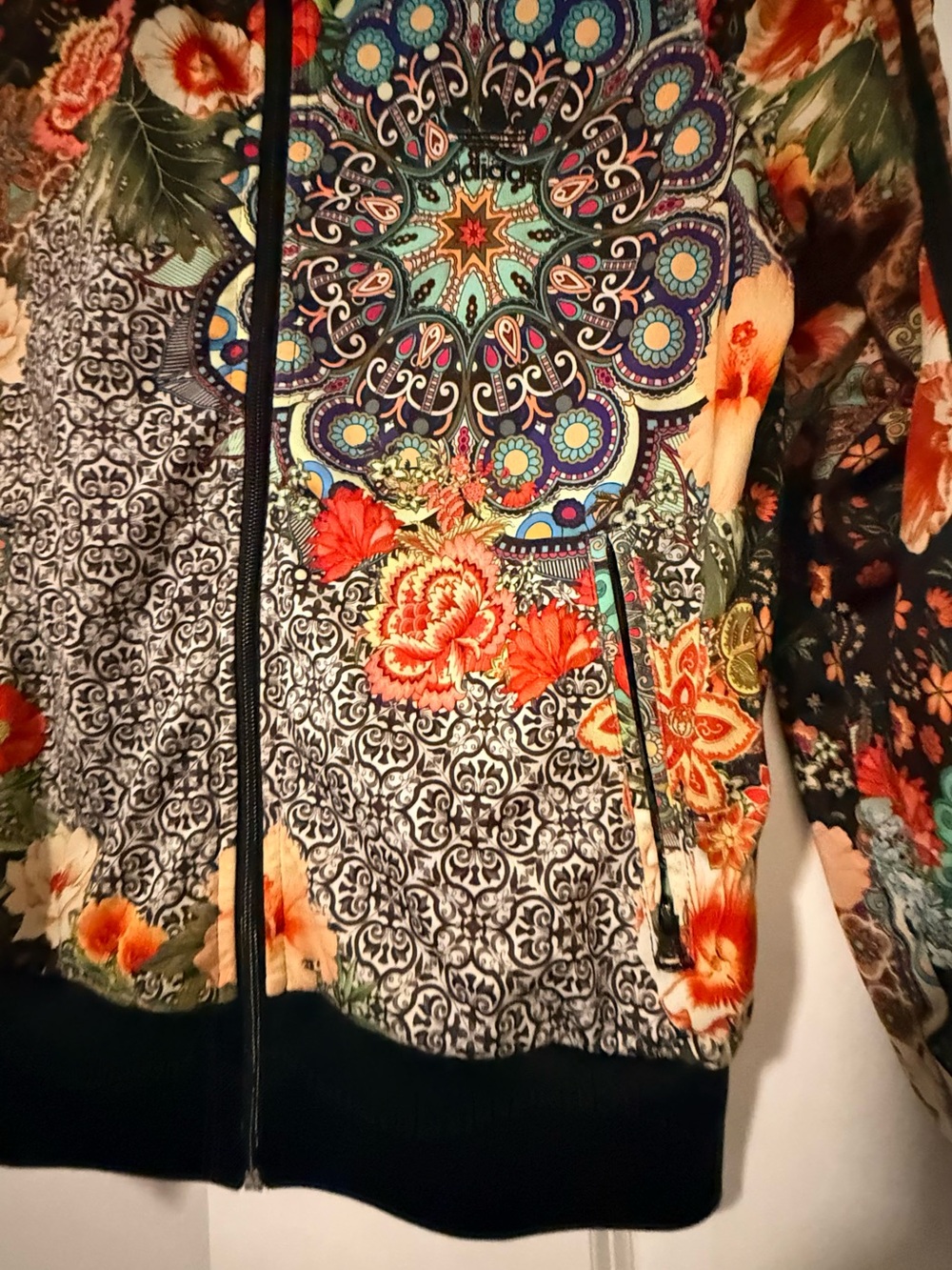 adidas Multicolor Floral Mosaic Bomber Jacket - Black, Green, Orange, Cream - Picture 6 of 11